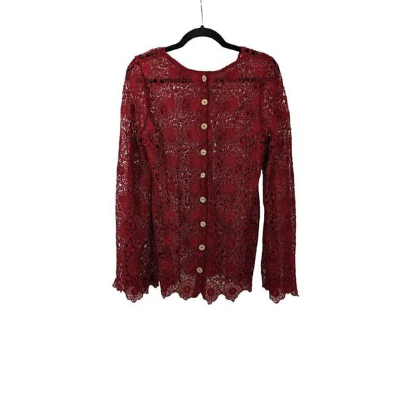 Red Crochet Lace Button Down Cover Up Size S/M - Picture 1 of 2